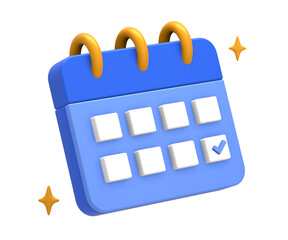 3D rendering of blue yellow simple calendar schedule date and time side for UI UX web mobile apps social media ads design