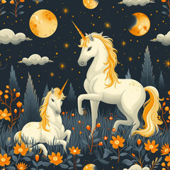 Obraz na płótnie Canvas unicorn in the starry sky seamless tile, ai generated