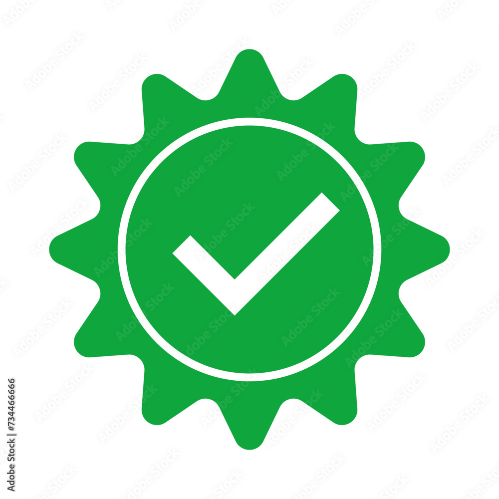 Poster pop green check mark icon. emphased authentication sign. vector.