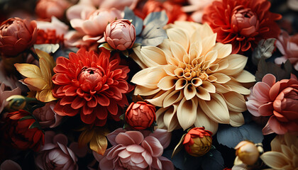 A vibrant bouquet of multi colored flowers brings freshness and beauty generated by AI