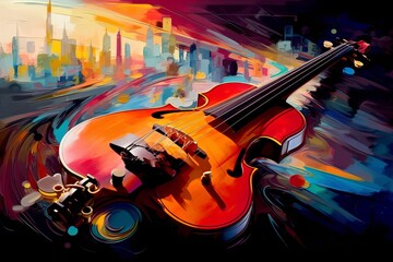 Gitara akustyczna  abstrakcyjny kolorowy akrylowy malowany obraz generative ai, - obrazy, fototapety, plakaty