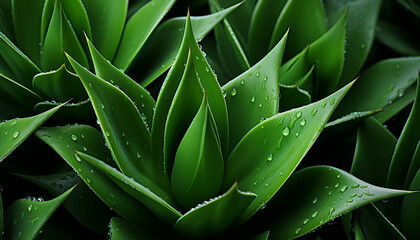 Fresh green leaf with dew drop, symbolizing nature vibrant growth generated by AI
