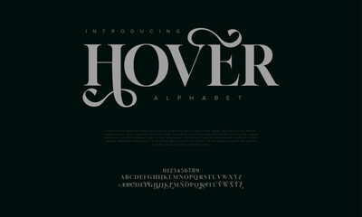Hover premium luxury elegant alphabet letters and numbers. Elegant wedding typography classic serif font decorative vintage retro. Creative vector illustration