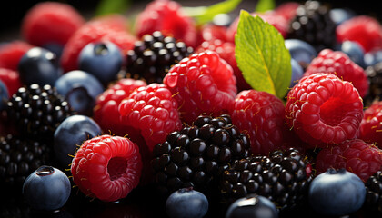 Freshness and nature in a bowl of juicy berries generated by AI