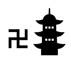 Temple map symbol and temple silhouette icon set. Vector.