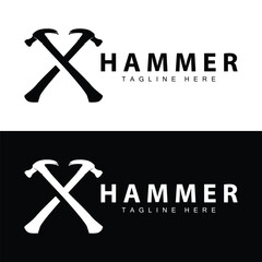 hammer logo design repair service template vintage symbol illustration silhouette repair tool