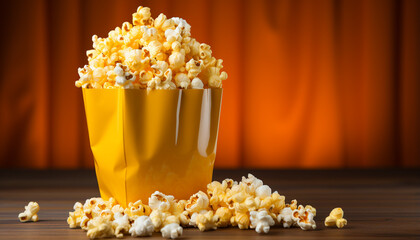 Watching a movie, snacking on fresh popcorn in a theater generated by AI