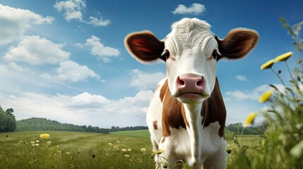 dairy cute cow - obrazy, fototapety, plakaty