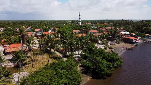 Mandacaru Lighthouse At Barreirinhas Maranhao Brazil. Navigation Fortress. Recreation Falls Flowing Beautiful Day. Recreation Canyon Flowing Tropical Nature. Recreation Beautiful Day Sunlight Natural.