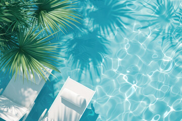 Top view pool lounge chair summer holiday background