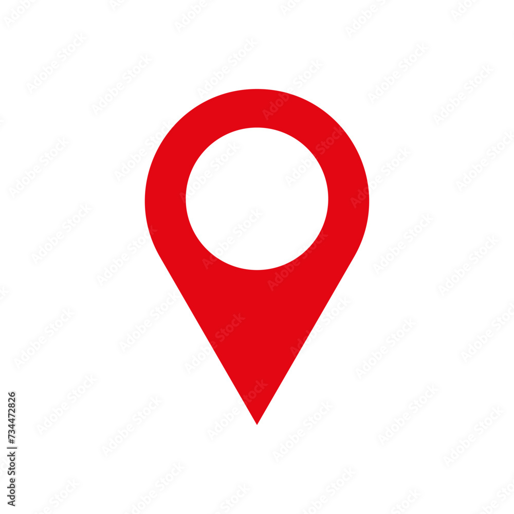 Poster a red map pin with a circle in the middle on a white background
