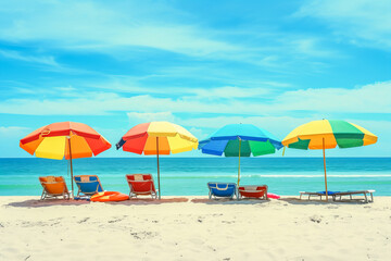 Fototapeta na wymiar Sun hat and chair, on the desert beach 