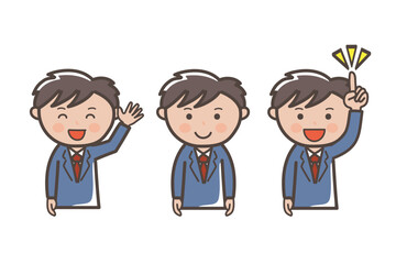 若い男性ビジネスマンのポーズセット_挨拶_正面_ポイント