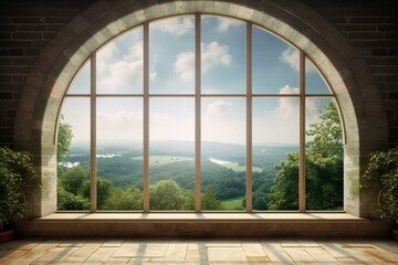 a window overlooking a serene landscape. Generative AI