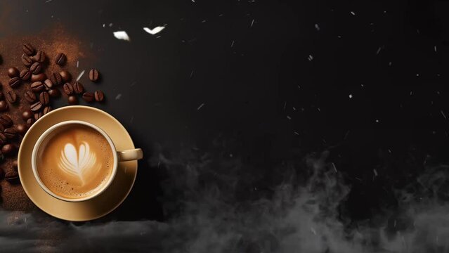 cup of coffee on a gold and black background. seamless looping overlay 4k virtual video animation background 