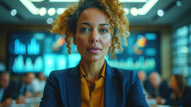 Female Executive - CEO or CFA - Infographic - charts and data analytics - financial wizard - Powered by Adobe