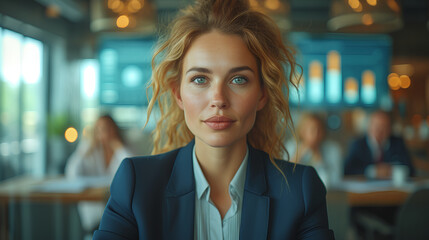 Fototapeta premium Female Executive - CEO or CFA - Infographic - charts and data analytics - financial wizard 