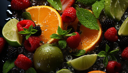 Freshness of summer Berry fruit salad, healthy, sweet, and refreshing generated by AI