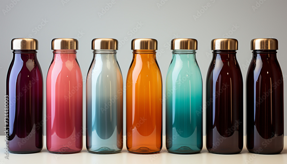 Canvas Prints a collection of fresh, healthy fruit drinks in glass bottles generated by ai