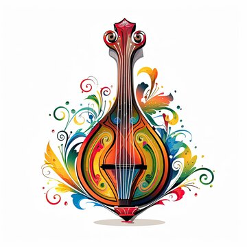 colorful mandolin with floral accents clip art preview