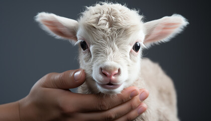 Cute baby goat looking at camera, innocence in its eyes generated by AI