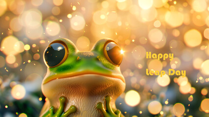 Leap Day special, a colorful frog amongst sparkling lights. 