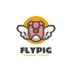 Vector Logo Illustration Fly Pig Mascot Cartoon Style.