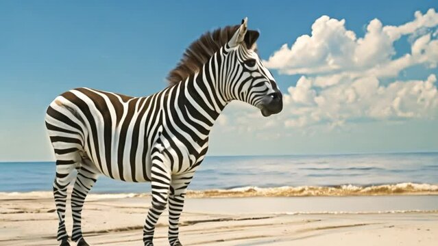footage of a zebra on the beach