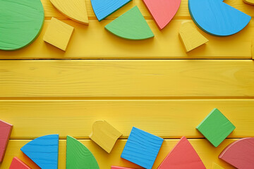 Colorful math fractions on the wooden background. interesting math for kids, for preschool, daytime. Education, back to school concept. Geometry and mathematics materials. AI Generated