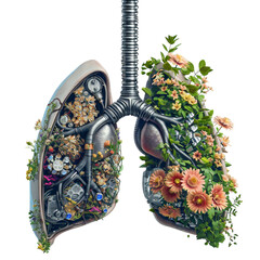 Drawing of a Lung With Blooming Flowers and Plants
