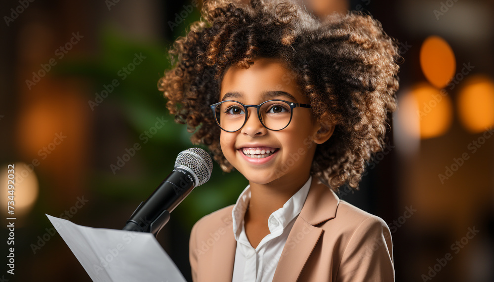 Canvas Prints smiling african child indoors, looking at camera, cheerful and cute generated by ai