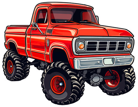 Red monster truck isolated on white