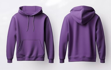 Blank purple hoodie sweater mock up template, front and back view, isolated on plain white hoodie sweater mock up. generative ai