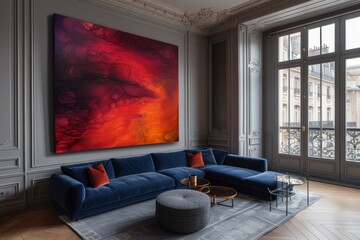Elegant room with a large red abstract painting