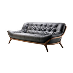 Black Leather Couch on Wooden Frame