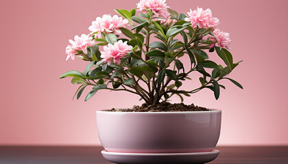 A beautiful potted plant with pink and green leaves generated by AI