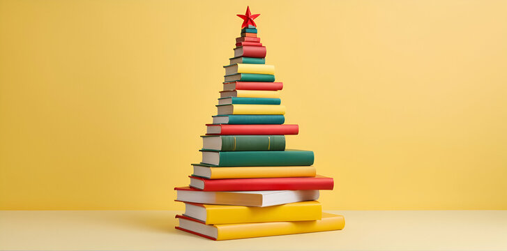 stack of books on yellow background