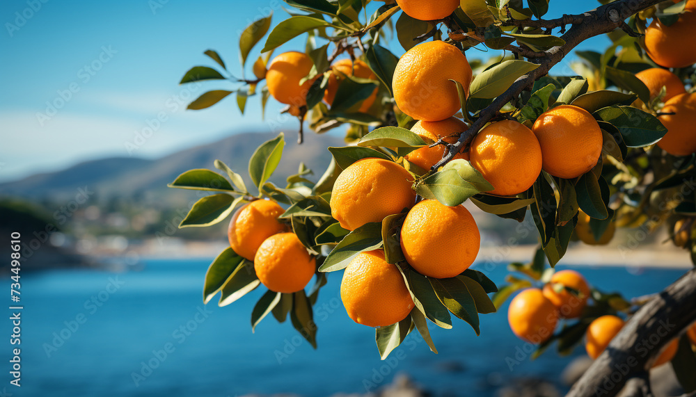 Poster fresh citrus fruit hanging on an orange tree in nature generated by ai