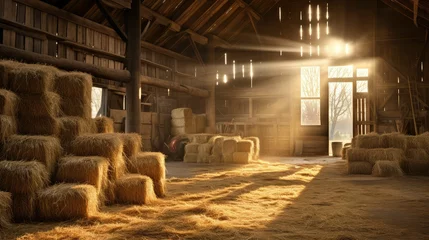 Fotobehang strw hay in a barn © PikePicture