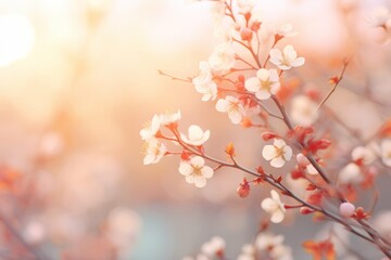 Delicate cherry blossoms bloom, bathed in the soft, warm light of spring.
