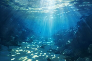 Fototapeta na wymiar Sunlight filtering through the depths of a serene underwater landscape.