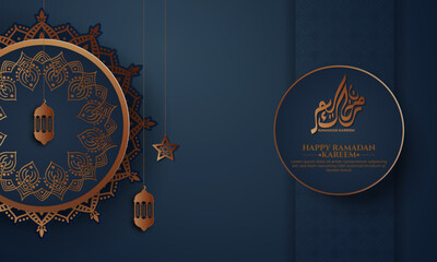 Realistic ramadan background with islamic pattern, lantern, mandala. for banner, greeting card