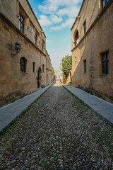 Fototapeta premium The city of Rhodes, the island of Rhodes, Greece, the old town, a fragment around the Palace of the Grand Masters Palace of the Grand Masters, knights of the Order of St. John