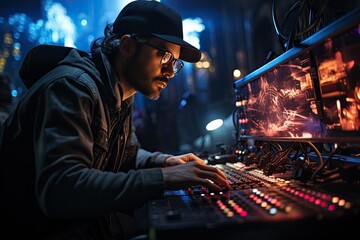 Lighting Effects: A technician operating a console - 734502295