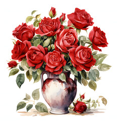 Red roses colorful flower arrangement, colorful watercolors, watercolor illustrations.