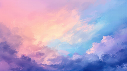 A serene digital painting of a sky awash with pastel hues, reminiscent of soft cotton candy, evoking a sense of calm and wonder.
