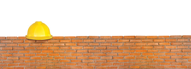 Engineer helmet, red brick wall