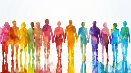 People of all colors holding hands, inclusive business mindset values dignity and respect for all individuals - obrazy, fototapety, plakaty