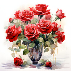 Red roses colorful flower arrangement, colorful watercolors, watercolor illustrations.