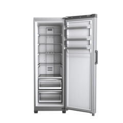 silver open refrigerator on transparent background